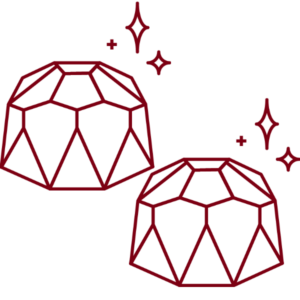 Graphic drawing of two Chica Glow truffles side by side. Each truffle has sparkles drawn next to them.