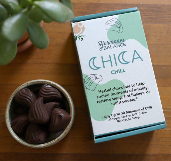 Chica Chill helps relieve hot flashes, trouble sleeping, anxiety, and night sweats.